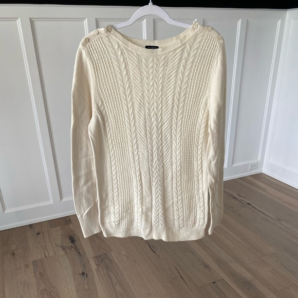 Talbots Woman’s Cream Cable Knit Lambswool Sweater Size Large - Picture 1 of 8
